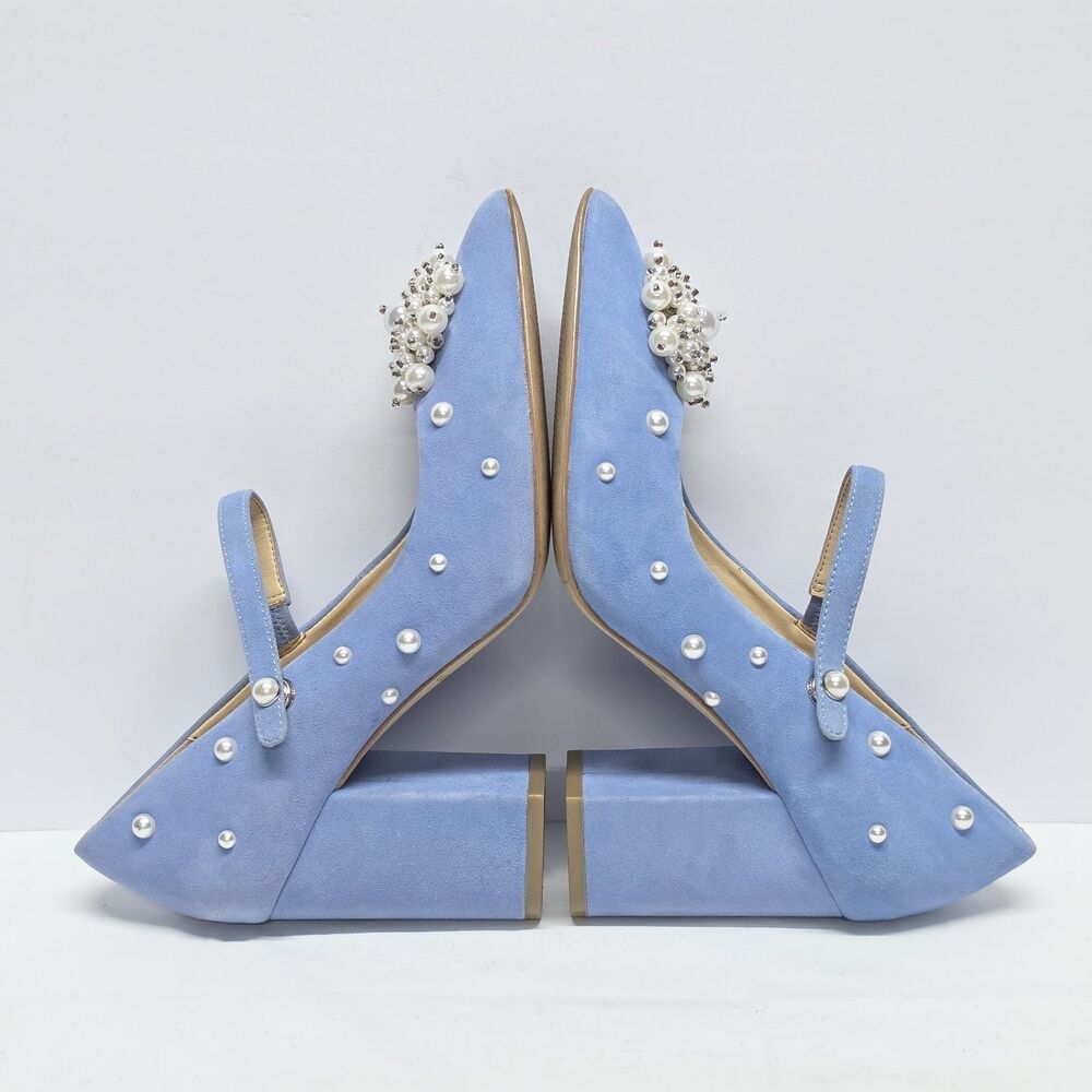 KATY PERRY Sadiee Women's Sky Blue Suede Mary Jane Pumps Size 8 Faux Pearls - Picture 9 of 10